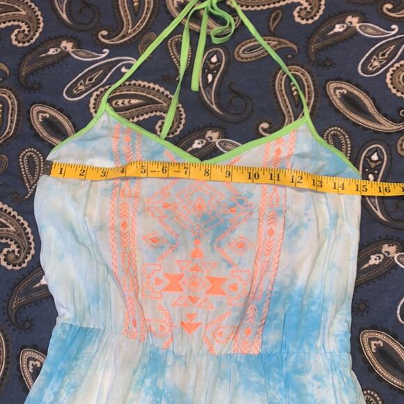 Flying tomato blue and white tie dye embroidered maxi dress, large - Picture 3 of 7
